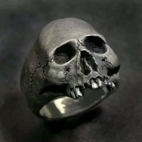 K-KED Black Horror Skull Ring Men's Punk Vintage Skull Ring Biker Delicate Jewelry Halloween-13-01# ANTIQUE-PEWTER