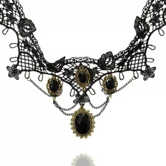 K-KED Black Lace Choker Necklace Collar Bib Gothic Punk Victorian Steampunk