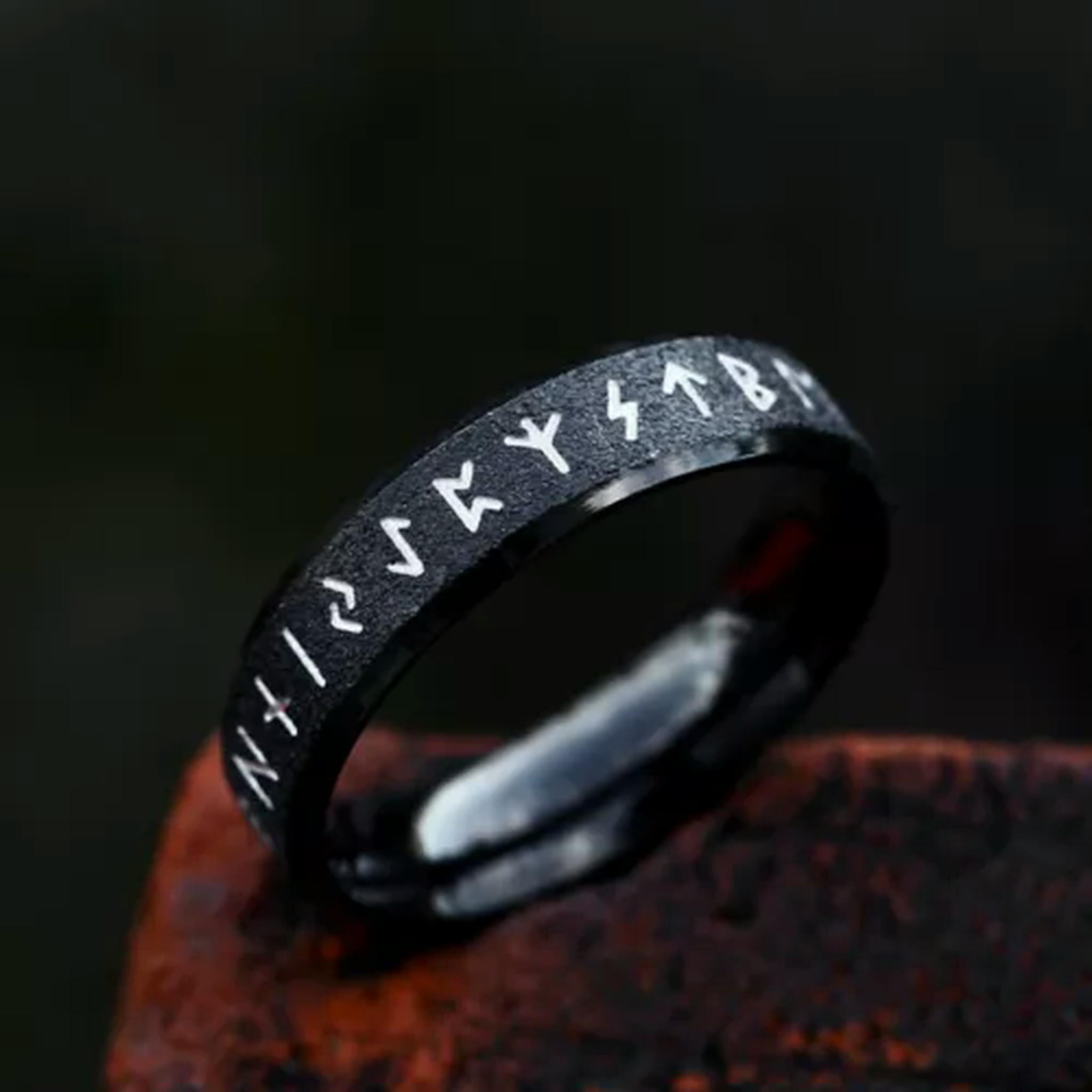 K-KED Black Matt Faced Viking Runes Wedding Bands Stainless Steel ...