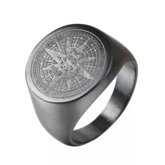 K-KED Black Men's Stainless Steel Ring Nautical Compass Signet Ring Fashion Biker Ring-10