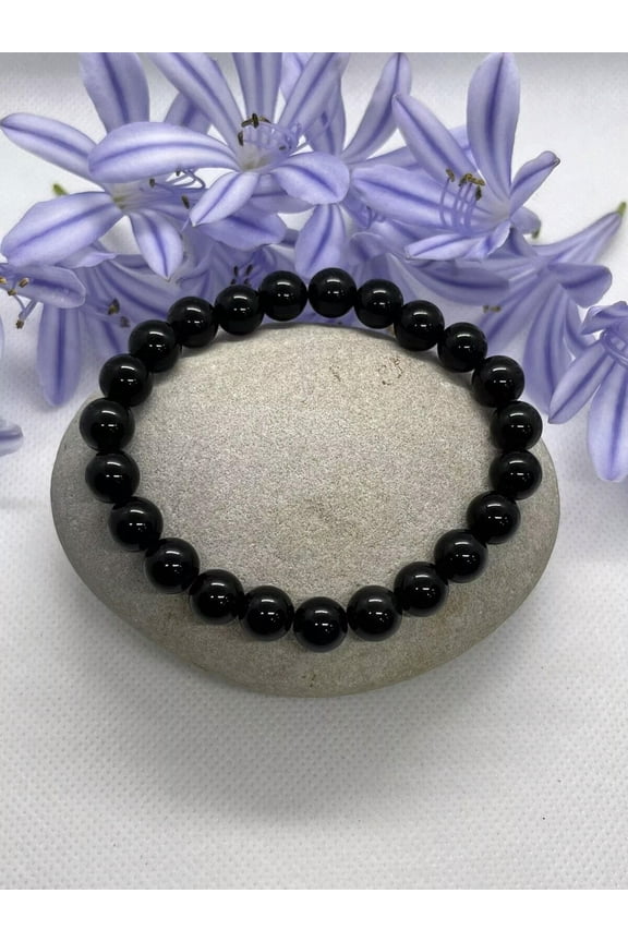 Black Obsidian Bracelet 8mm Beads Genuine Gemstone Beads Protection 7.5"