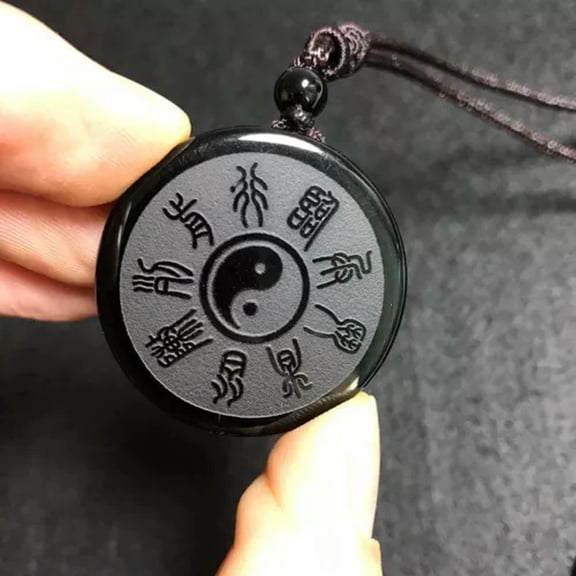 K-KED Black Obsidian Yin Yang Necklace Pendant Feng Shui Bagua Necklace Amulet Jewelry