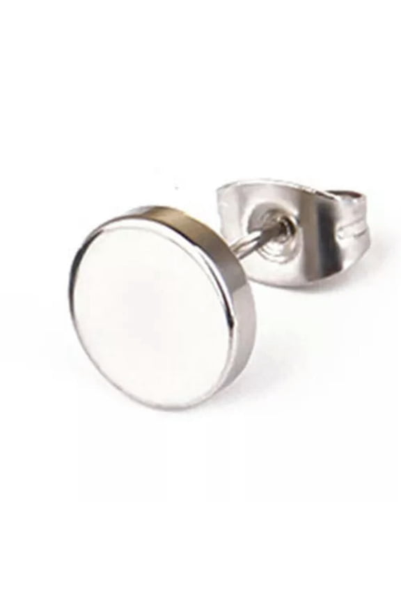 Black Stud Earrings Men Women Faux Gauges Ear Tunnel Stainless Steel Earrings-White-0.6cm