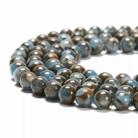 K-KED Blue & Copper Impression Jasper Smooth Round Beads 6mm 8mm 10mm 12mm 15" Strand-6 mm