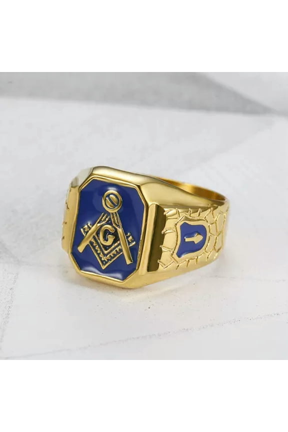 Blue Enamel Freemason Symbol Ring Stainless Steel Vintage Biker Masonic Ring-9