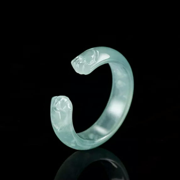 K-KED Blue Jade Cat Paw Rings Natural Delicate Jewelry Burmese Jadeite Women Men-17mm