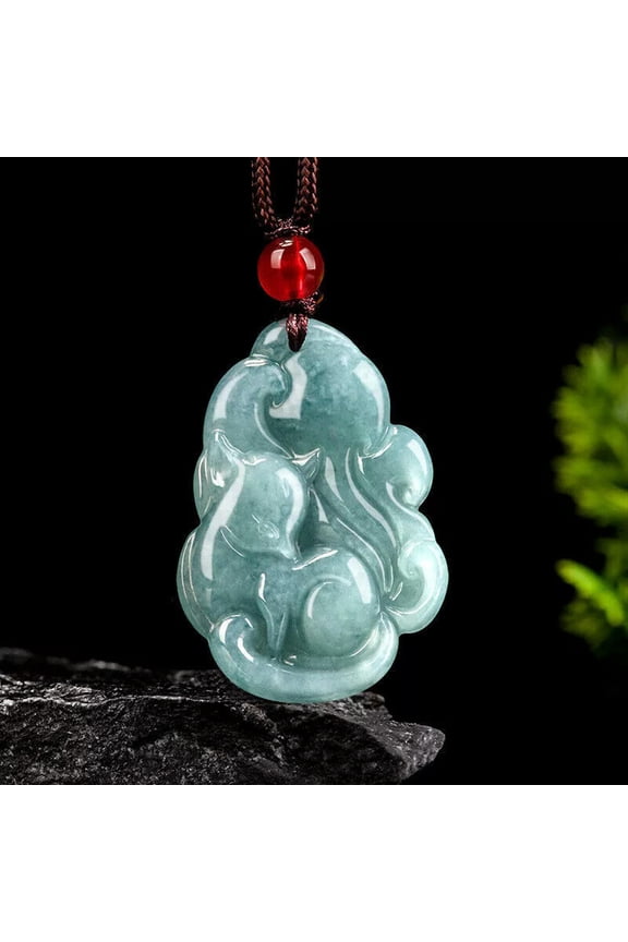 Blue Myanmar Jadeite Fox Pendant Necklace Real Delicate Jewelry Natural Burmese Jade