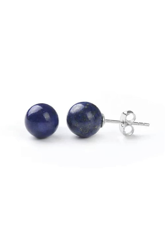 Blue Natural 10mm Lapis Lazuli Ball Stud Earrings