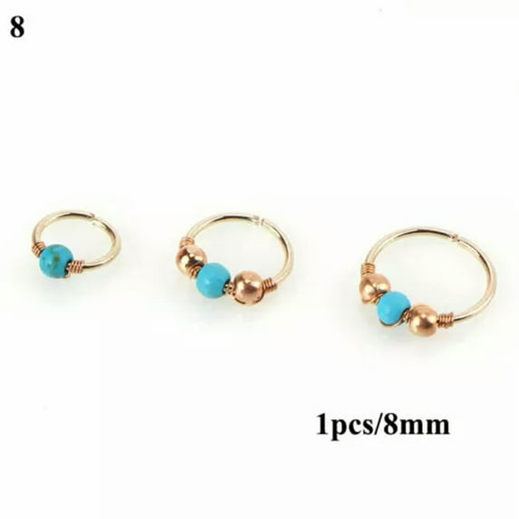 K-KED Body Piercing Delicate Jewelry 1Pcs Nose Ring Faux Turquoise Nose Piercing Hoop Rose Gold-8