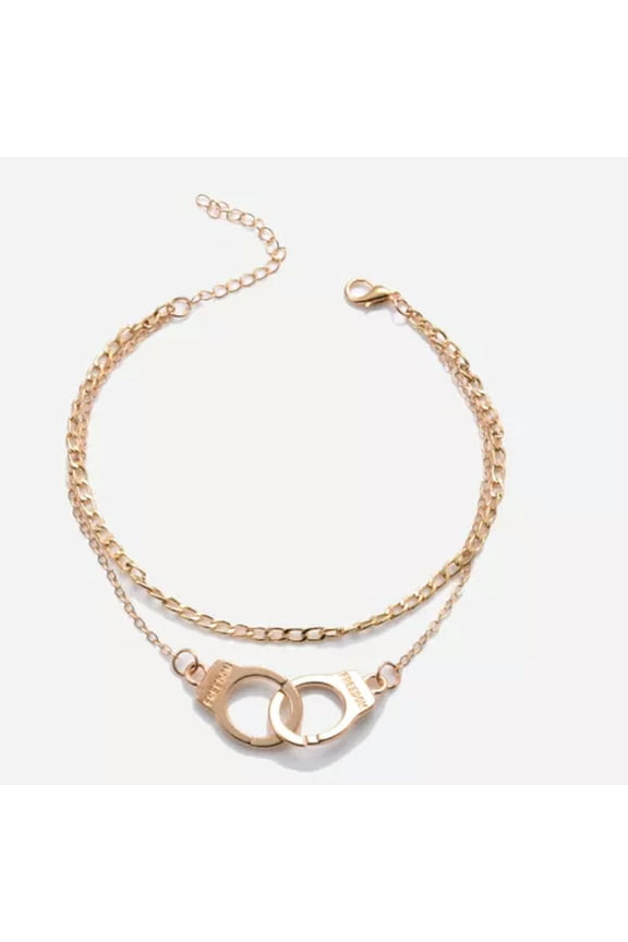 Bohemia Love Handcuffs Beach Anklet Bracelet Multilayer Foot Chain Leg Jewelry-gold
