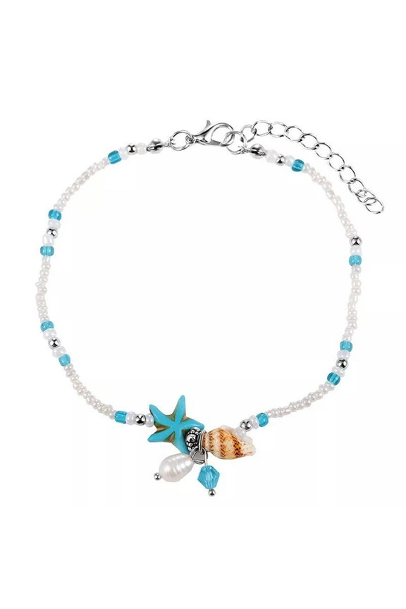 Boho Beach Drawstring Rope Shell Beads Pearl Blue Star Anklet Ankle Chain Gift