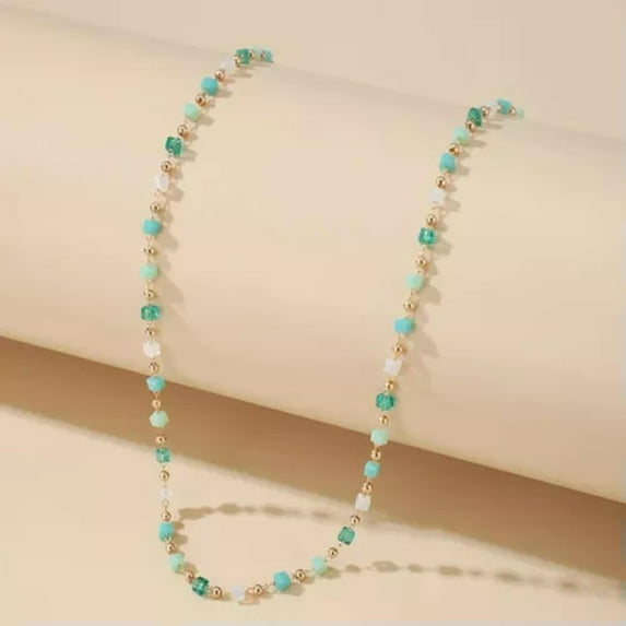 K-KED Boho Green Bead Chain Choker Necklace for Women Charm Handmade Party Delicate Jewelry New