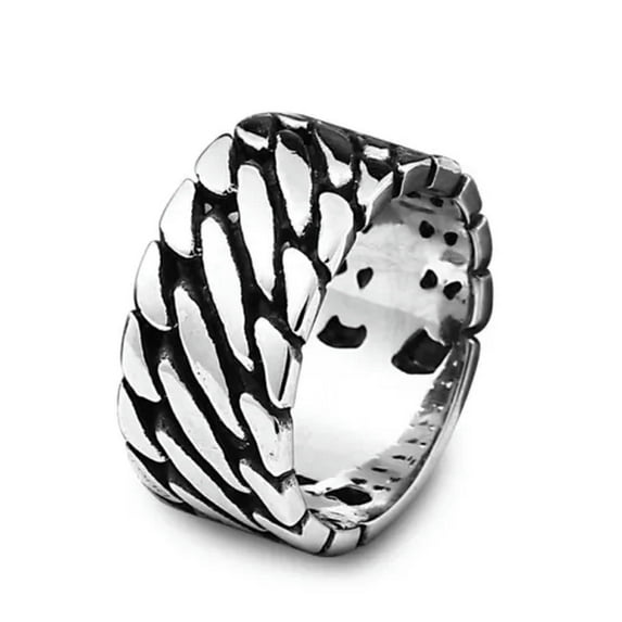 K-KED Braided Cuba Chain Ring Vintage Men Stainless Steel Motor Chain Biker Punk Ring-11