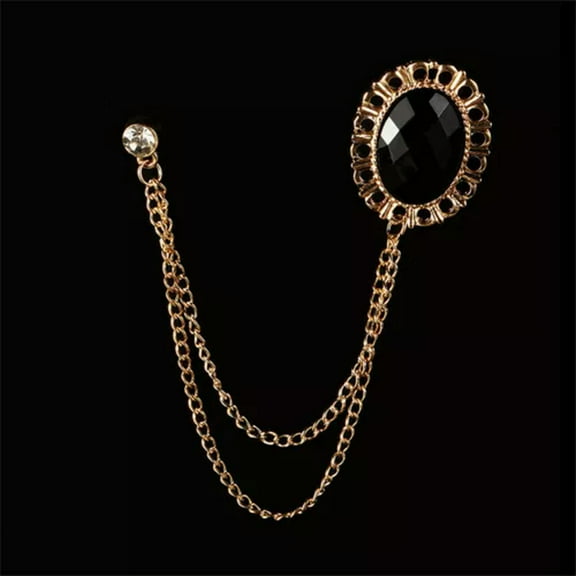 K-KED Brooch Suit Tassel Men Collar Corsage Pins Lapel Shirt Brooches Rhinestone Badge-Black Golden