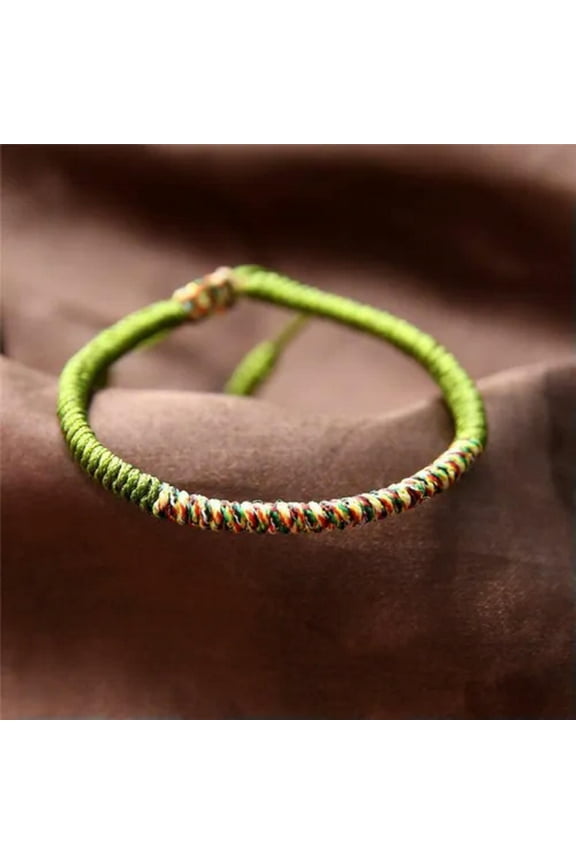 Buddhist Braided Cotton Bracelet Friendship Lucky Rope Bangles Men Women Jewelry-Green