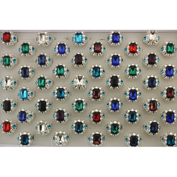 K-KED Bulk Lots 32pcs Classic Mixed Color Glass Women Silver P Ring Wholesale Rings