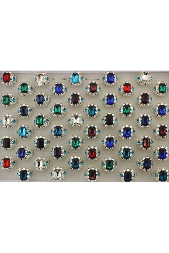 Bulk Lots 32pcs Classic Mixed Color Glass Women Silver P Ring Wholesale Rings