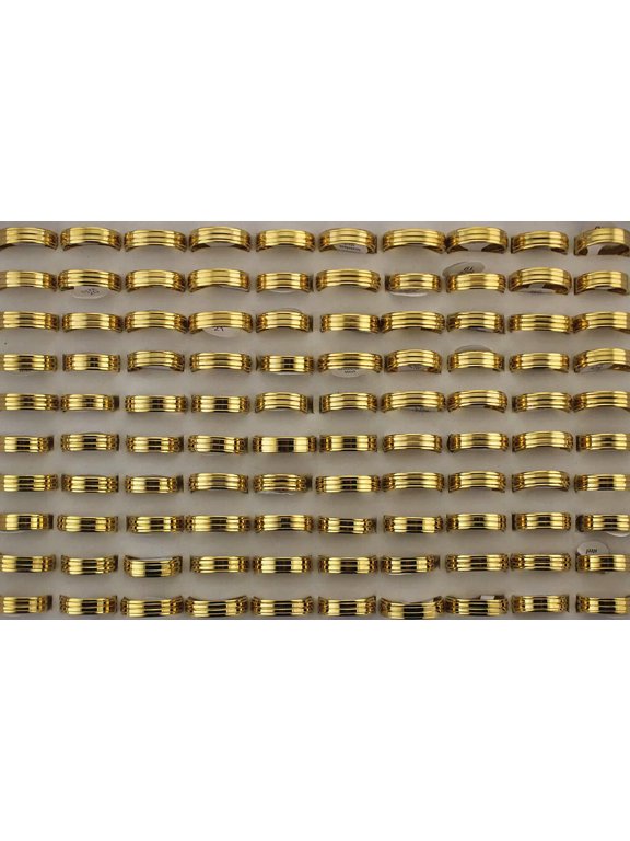 Bulk Lots 32pcs Gold Color Fashion Stainless Steel Mens Rings Wholesale Ring