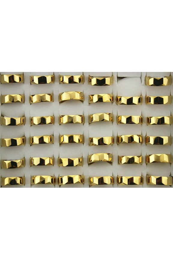 Bulk Lots 32pcs Mens Cool Ring Gold P Stainless Steel Fashion Rings Wholesale