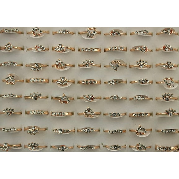 K-KED Bulk Lots 32pcs Mixed Style Women Cute Filled Rhinestone Ring Wholesale Rings