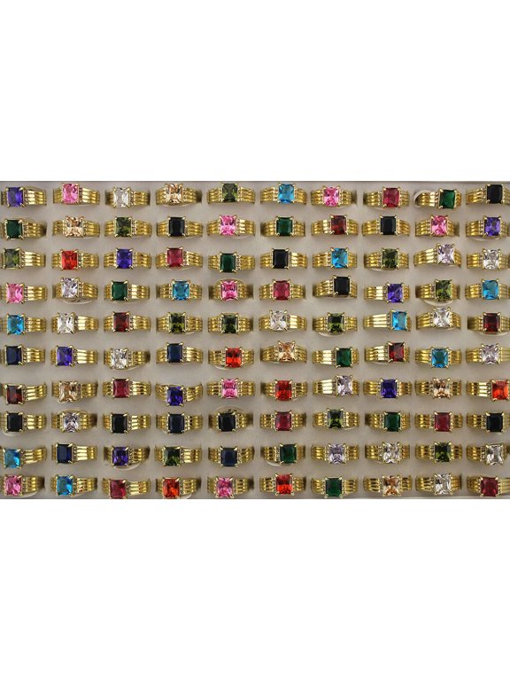 Bulk Lots 32pcs Rhinestone Delicate Jewelry Gold P Cubic Zirconia Rings Wholesale Ring