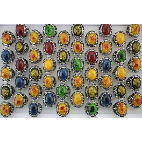K-KED Bulk Lots 32pcs Silver P Delicate Jewelry Big Mixed Resin Cool Rings Wholesale Ring