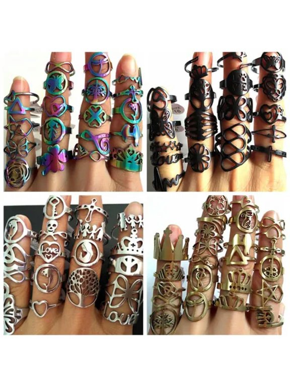 Bulk lot 100pcs Color Mixed Women's Laser Cut Stainless Steel Charm Rings