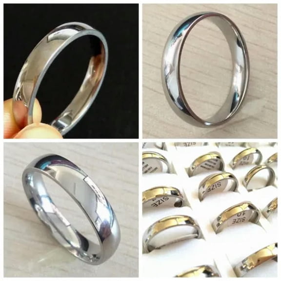K-KED Bulk lots 100pcs Silver polished 4mm Wedding rings Stainless Steel Band Rings