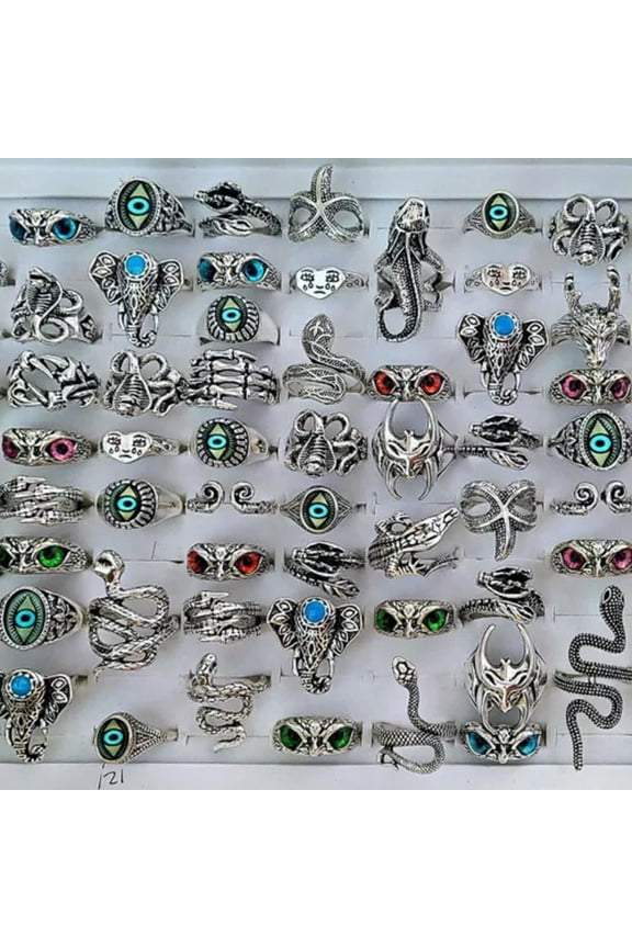 Bulk lots 30pcs New Mix Punk Rock Retro Silver Ring Animal Eyes Snake Party Ring