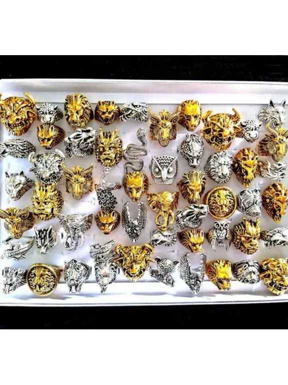 Bulk lots 30pcs Top Mix Ferocious Animal Biker Ring Men's Punk Rocker Alloy Ring