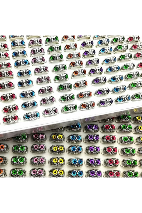 Bulk lots 30pcs Whoesale Top Mix Owl Ring Color Eyes Animal Cute Finger Rings