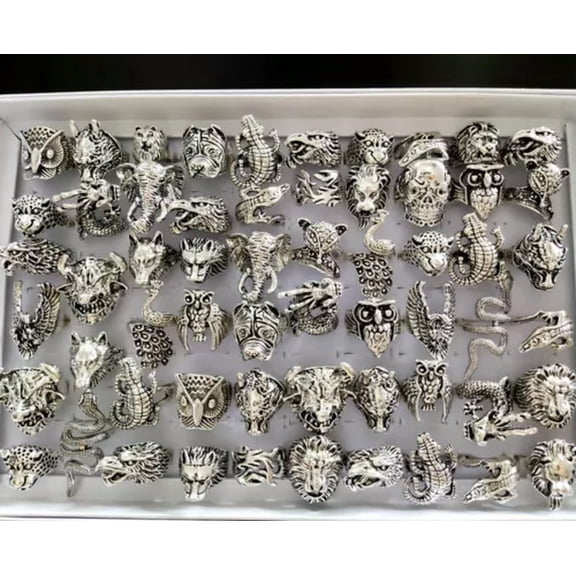 K-KED Bulk lots 50pcs Dragon Elephant Snake Owl Animal Skull Men Punk Rocker Rings