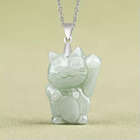 K-KED Burmese Jade Cat Pendant Jadeite 925 Silver Natural Delicate Jewelry White Necklace