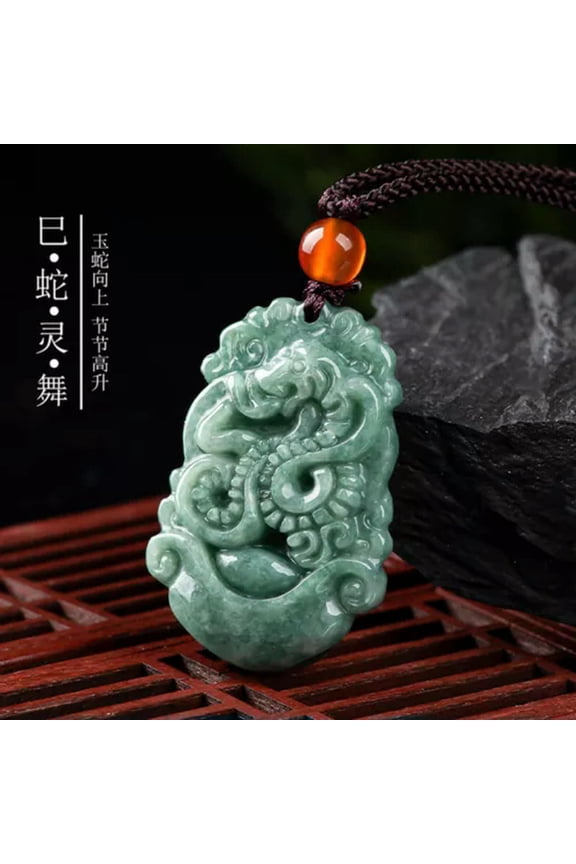 Burmese Jade Chinese Zodiac Pendant Delicate Jewelry Necklace Green Jadeite Natural-Snake
