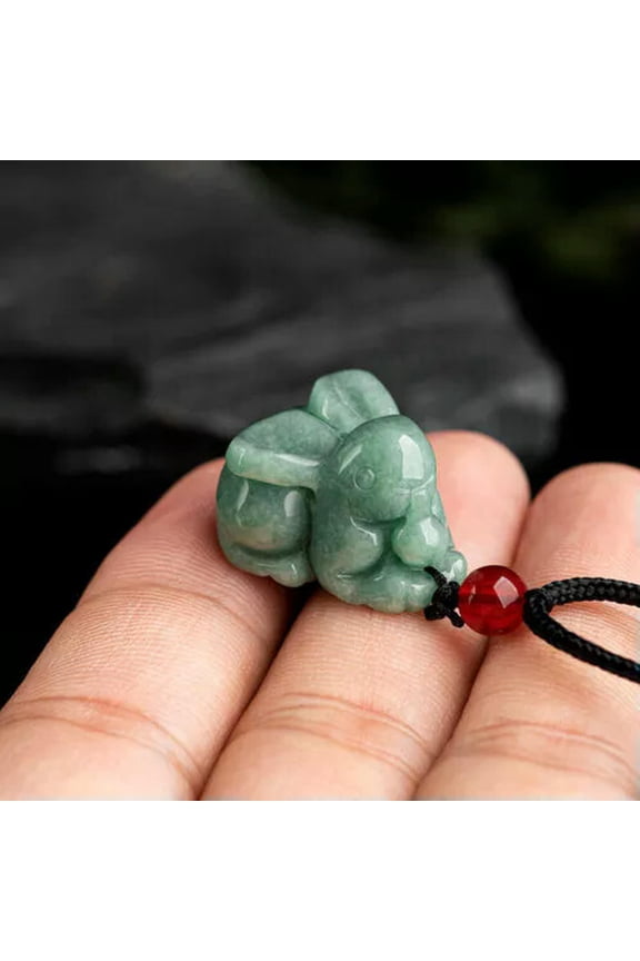Burmese Jade Rabbit Pendant Necklace Natural Green Delicate Jewelry Jadeite Stone