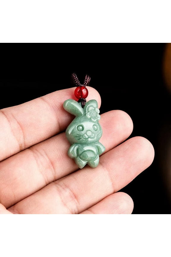 Burmese Jadeite Rabbit Pendant Jade Natural Necklace Green Jewelry