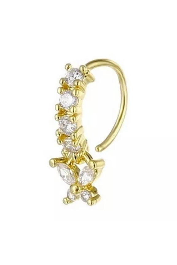 Butterfly Gold Crystal Fake Nose Ring Shinny Non Piercing Clip On Cuff Gift
