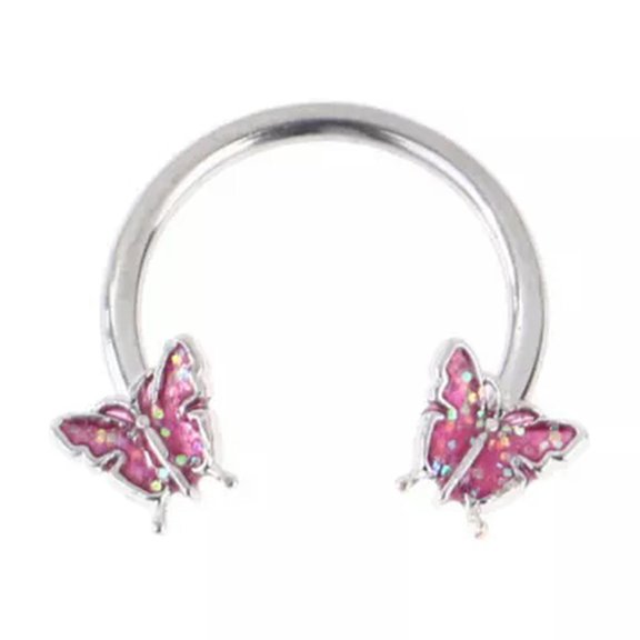 K-KED Butterfly Horseshoe Nose Rings Earrings Septum Ring Tragus Piercing Jewe-qy_-Pink
