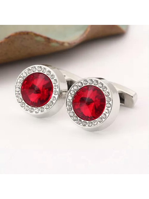 Button Cover Clothing Buttons Cufflink Crystal Delicate Jewelry Accessories French Round/-red