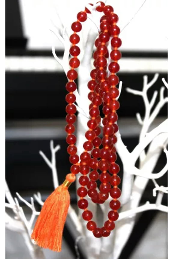 CARNELIAN 8MM MALA 108 + 1 RED ONYX BEADS FOR CREATIVITY VITALITY & MOTIVATION