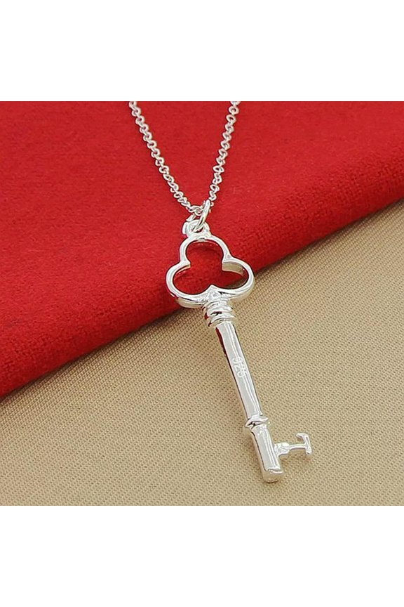 Card Shark Chic 925 Sterling Silver Chain Zircon Spades Key Pendant Necklace-default