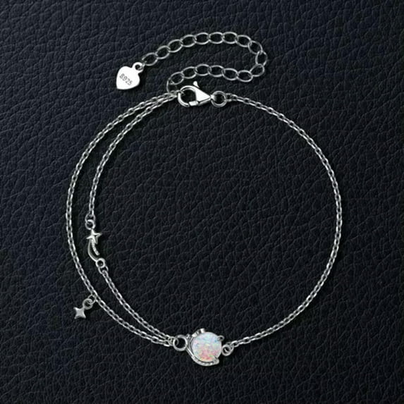 K-KED Casual White Opal Bracelet for Women Girls 925 Sterling Silver Round/Oval Cut