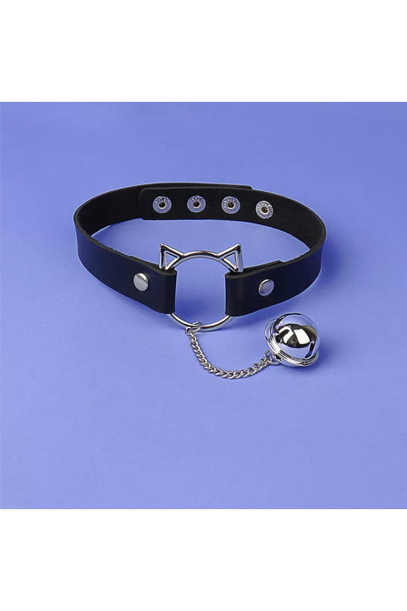 Cat Head Bell Leather Collar Dark Punk Pu Leather Choker Necklace Neckchain