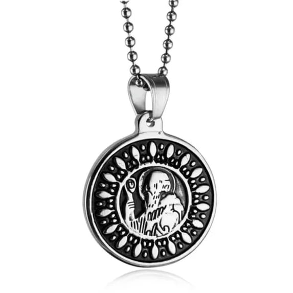 K-KED Catholic St Saint Benedict Medal Cross Pendant Necklace Stainless Steel-Silver