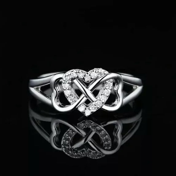 K-KED Charm Heart Cut Cubic Zircon 925 Silver Ring Women Anniversary Ring Sz 6-10-Clear-11