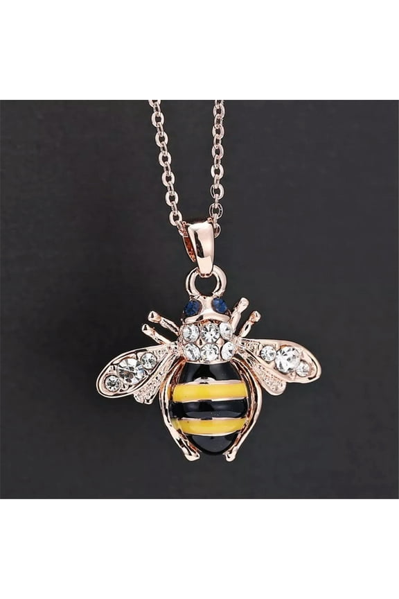 Chic Cute Women Ladies Honey Bumblebee Bee Crystal Pendant Chain Necklace X-lq_
