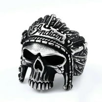 K-KED Chief Skull Indian Feather Skull Ring Stainless Steel Men's Biker Ring Size 8-13-10