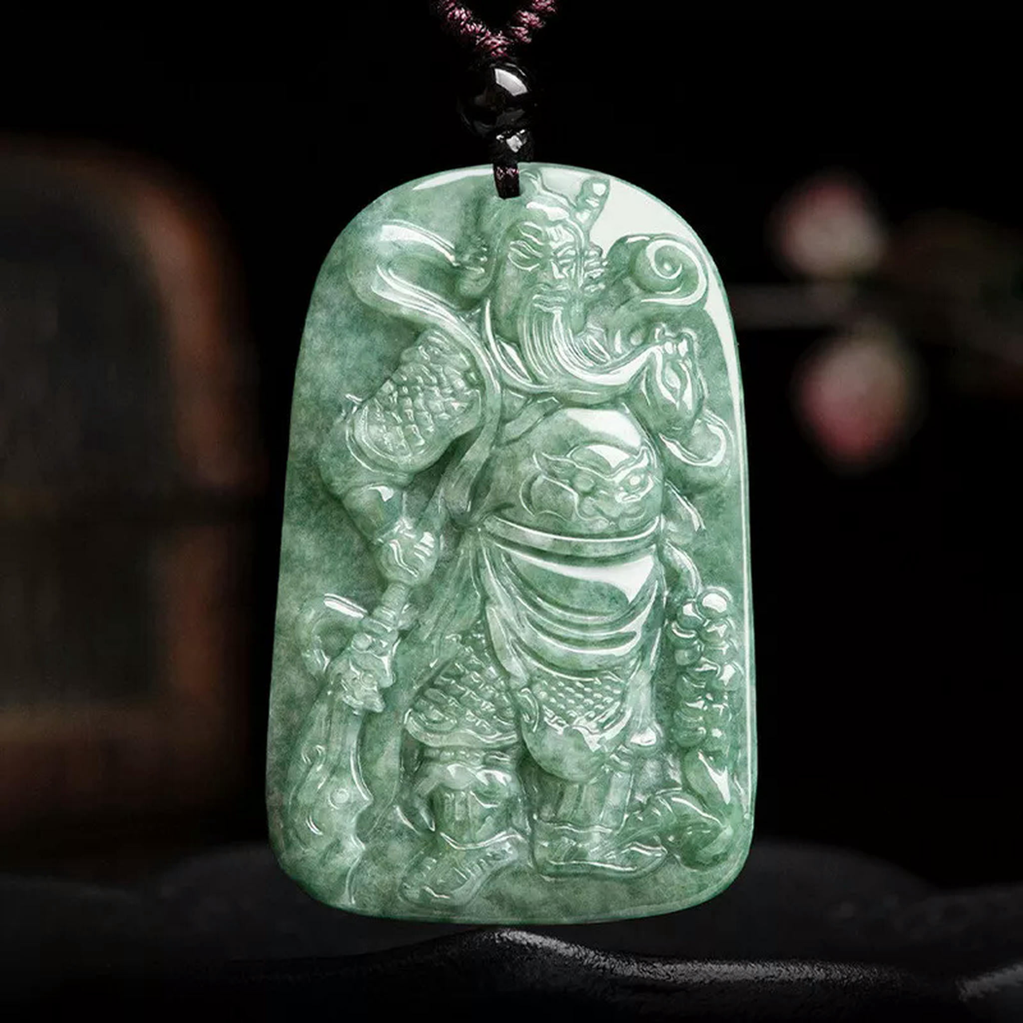 K-KED Chinese Natural A Jade Guan Gong Jade Carved Amulet Pendant ...