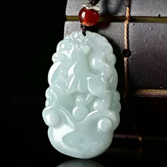 K-KED Chinese Natural Jadeite Jade Pendant Twelve Zodiac Animal Pendant Women Men-Dog