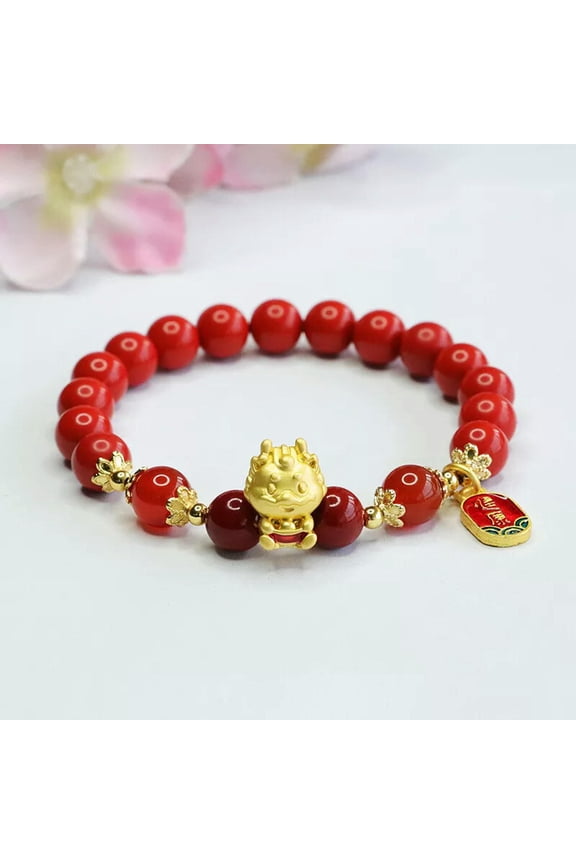 Chinese Natural cinnabar Hand Chain Red Sand Zodiac Dragon Bracelet Dragon Year
